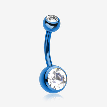 Colorline Double Gem Ball Steel Belly Button Ring-Blue/Clear